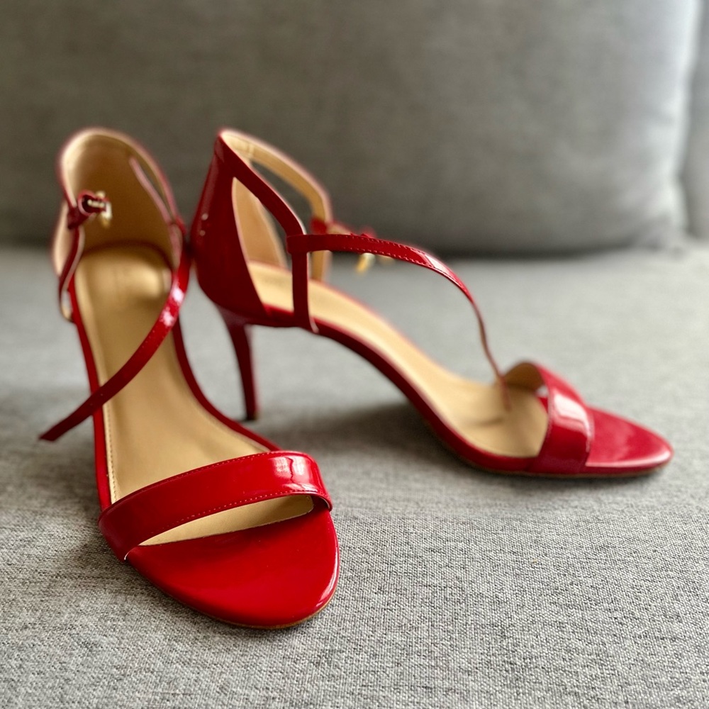 Womens Michael Kors Bright Red Patent Leather Heeled Sandals Sz 8.5